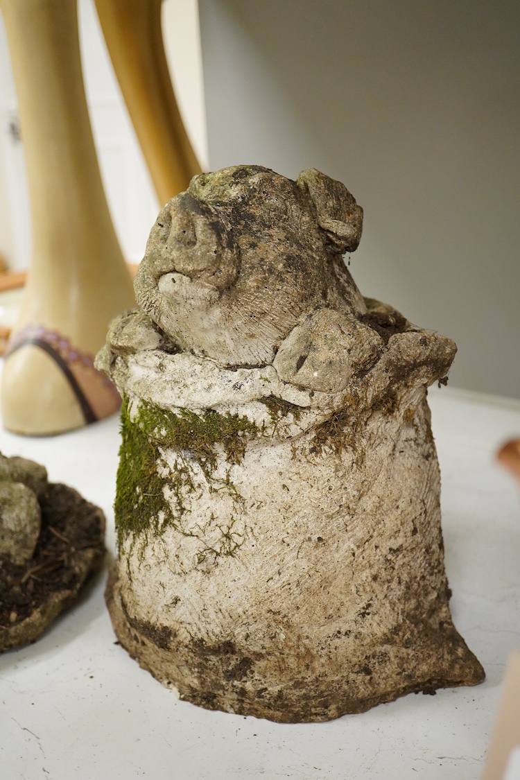 A garden composition stone model of a pig - 29cm high and a similar toad